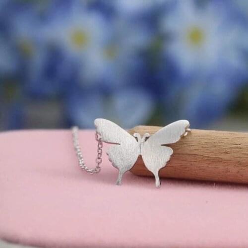 Beautiful Simple Literary Brushed Butterfly 925 Sterling Silver Temperament Personality Fashion Female Necklace SNE135