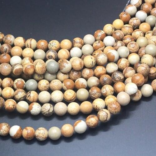4/6/8/10/12MM Round Picture Stone Beads and Beads for Jewelry Making DIY Original Bracelet Necklace Jewelery Strand 15"
