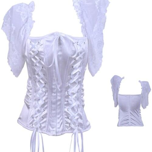 Lace shoulder black red white corset