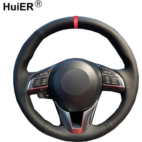HuiER Hand Sew Car Steering Wheel Cover Breathable Red Marker For Mazda CX-5 CX5 Atenza 2014 New Mazda 3 CX-3 2016 Scion iA 2016