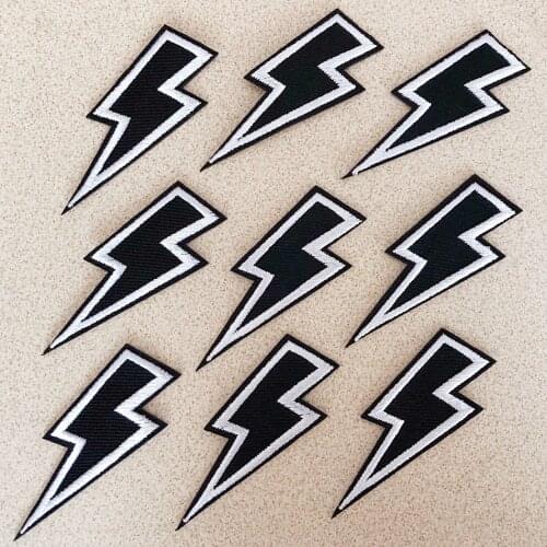9pcs/lot Fashion Embroidery Patches Stickers Black Yellow Lightning DIY Patch Appliques Embroidered Iron On Clothes Fabric Badge