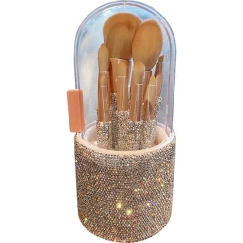 8pcs Set Makeup Brush Set with Bag Box Diamond Makeup Brushes Holder Cosmetic Makeup Tools Glitter Eyeshadow Eyebrow Brush Set