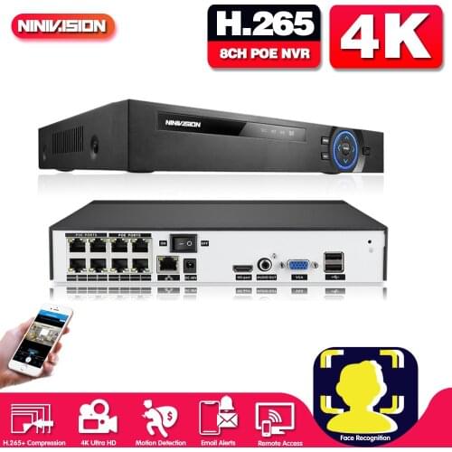 Face Detection H.265 H.264 POE CCTV NVR Security Surveillance Video Recorder 4CH 8CH 5MP PoE NVR IEE802.3af For PoE IP Cameras