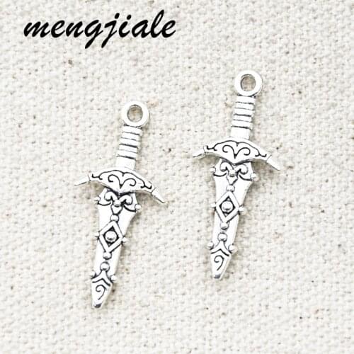 Wholesale 25pcs Antique Silver Sword Charms Alloy Metal Weapon Pendants For DIY Handmade Jewelry Accessories Making 28*12mm