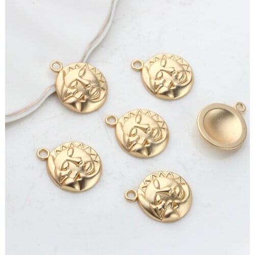 Zinc Alloy Golden Metal Round Moon And Sun Shape Charms Pendants 16mm 6pcs/lot For DIY Jewelry Making Accessories