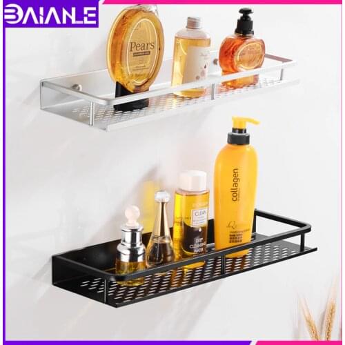 Bathroom Shelf Black Aluminum Bathroom Shelves Shower Storage Rack Wall Mounted Corner Basket Shampoo Cosmetic Holder Organizer