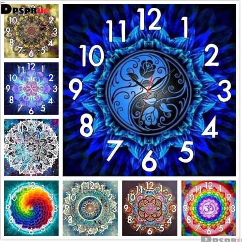 Dpsprue Full Diamond Painting Cross Stitch With Clock Mechanism Mosaic 5D Diy Square Round Mandala 3d Embroidery Gift HG25