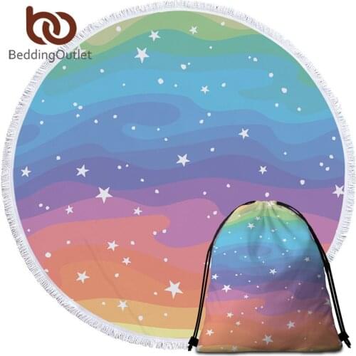 BeddingOutlet Rainbow Beach Towel Blue Round Towel Colorful Microfiber Toalla Star Decorative Bath Towel Watercolor Home Decor