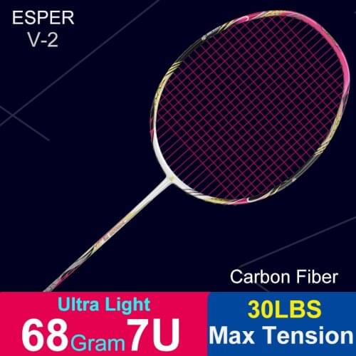 68 Gram Badminton Racket Professional 7U Lightweight Carbon Fiber Graphite Racquet For Men and Women Adult With String and Bag