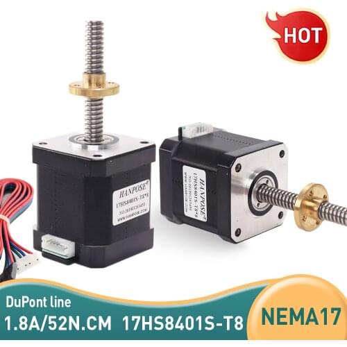 Screw L100-500mm Free shpping nema17 stepper motor 17HS8401S-T8 lead screw 2/4/8mm mill cut cnc engraving machine for 3D printer