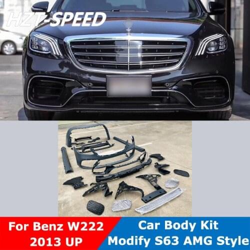 W222 Modify AMG Style PP Unpainted Front Rear Bumper Side Skirts Car Body Kit For Benz S320 S350 S450 S500 S680 Modify 2013 Up