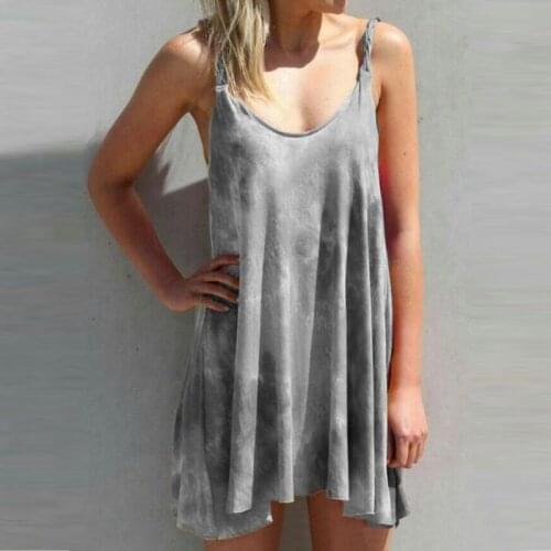 Women Dresses Summer Casual Floral Print Boho Dress Ruffle Sleeveless Gradient Color Sling Dress