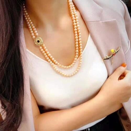 Womens jewelry 7-8mm 70-80cm micro inlaid zircon accessories pink freshwater pearl necklace
