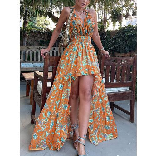 New Summer Women Slash Neck Petal Sleeve Loose Party Dress Casual Solid Backless Three Quarter Sleeve Elastic Waist Ladies Dress