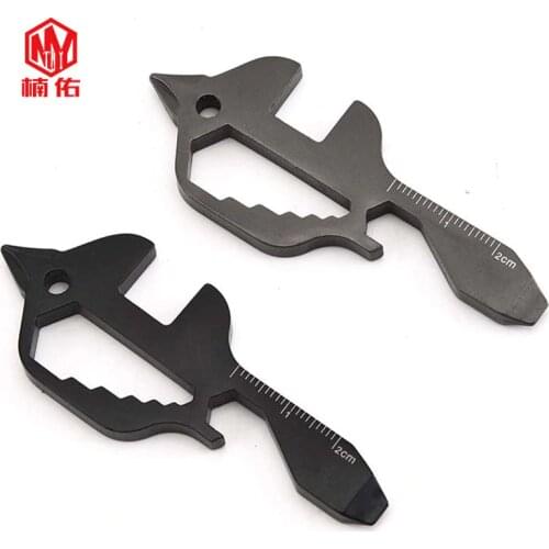 1PC Stainless Steel Fish Shape EDC Tool Card Opener Wrench Screwdriver Key Ring Keychain Key Pendant Outdoor Multifunction Tool