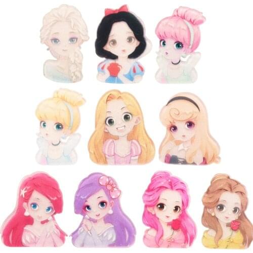 10PCS 2inch*1.28inch Princess Acrylic Patch Grils Hair Accessories for Hair Bows Center No Hairclip Barrettes Accessory Headwear