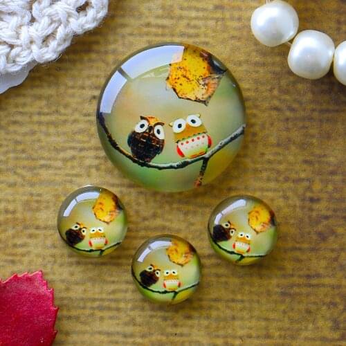 12mm 25mm 14mm 16mm 18mm 20mm Photo Glass Cabochons Round Cameo Set Handmade Settings Stone Owl 035