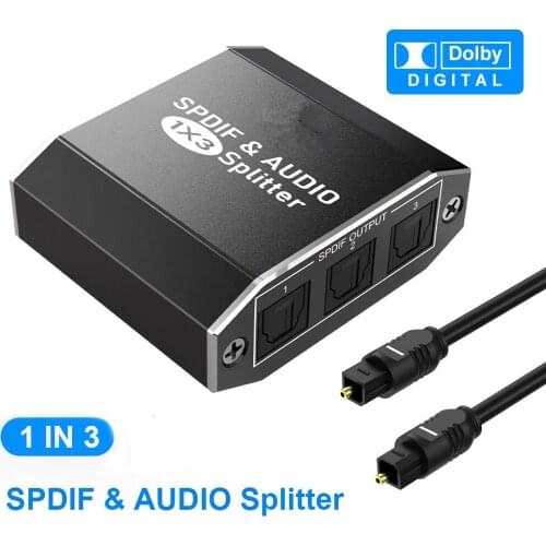 1x3 Toslink Spdif Optical Digital Audio Splitter 1 In 3 Out Support LPCM 2.0 With Optical Cable SPDIF Audio Splitter