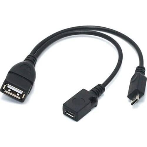 2 In 1 OTG Micro USB Host Power Y Splitter USB Adapter to Micro 5 Pin Male Female Cable Card Reader Connect Cable DU