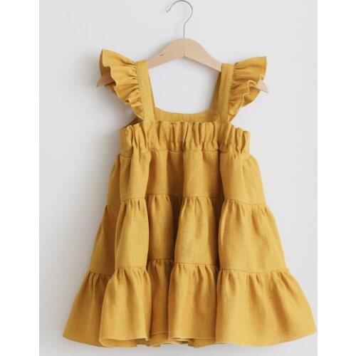 2021 Summer Baby Dress Cotton Linen Ruffles Lace Tutu ids Dresses for Girls Clothes Toddler Girls Beach Dress Bohemian