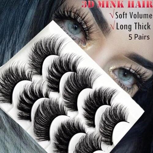 Lashes 5 Pairs 3D Faux Mink Lashes Fluffy Soft Wispy Volume Natural Long False Eyelashes Makeup Beauty Extension Tools