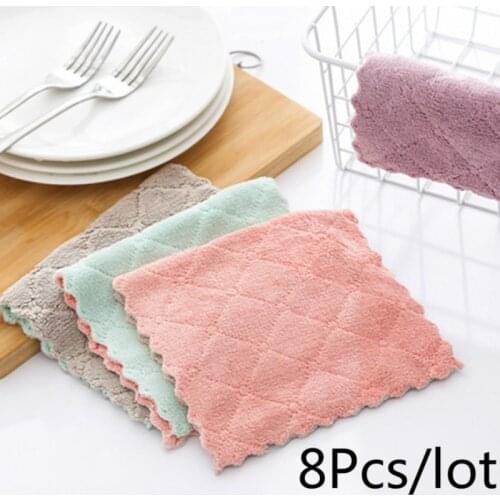 8pcs Microfiber Cleaning Cloth Household Du Rag Kitchen Towel Cleaning Towel Oil Absorbing Cloth Scouring Pad