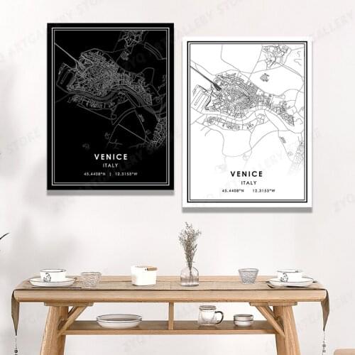 VENICE City View Abstract Road Modern Map Art Print Poster Wall Office Home Decor Minimalist Line Art Hometown