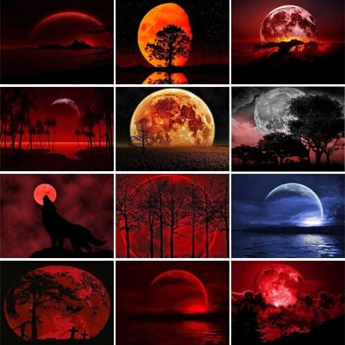 DIY 5D Diamond Painting Full Round Drill Square Resin Mosaic Embroidery Cross Stitch Set Wall Art Handcraft Blood Moon Decor