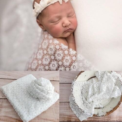 White Floral Lace Stretch Wrap for Newborn Photography Props Soft Blanket Posing Fabric Layer Babies First Photo Swaddle Set