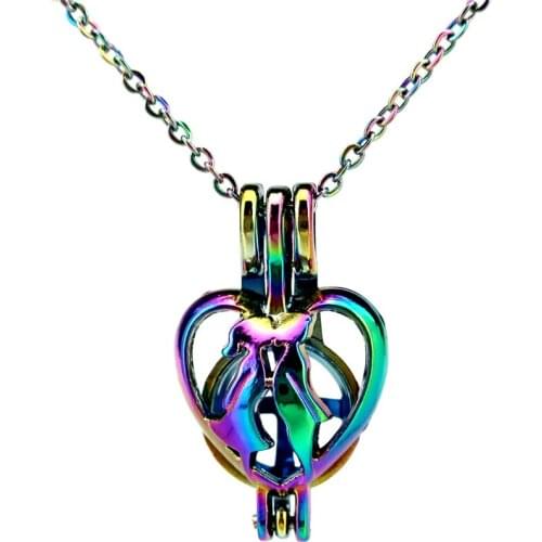 C609 Rainbow Color Sweet Kiss Bead Pearl Cage Necklace Pendant Aroma Essential Oil Diffuser Locket Necklace