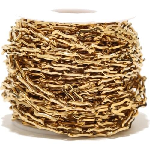 1Meter Stainless Steel Gold Tone 6mm Width Chains Flat Hollow Bone Shaped Link Chain for DIY Jewelry Necklaces Making Findings