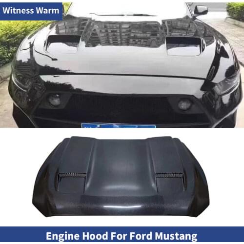 For Ford Mustang engine hood FRP unpainted carbon fiber engine bonnet cover vents car body kit 2015 2016 2017