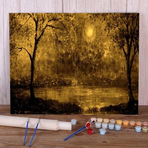 Natural Scenery Evening Gold Coloring By Numbers Painting Complete Kit Acrylic Paints 40*50 Canvas Painting New Drawing