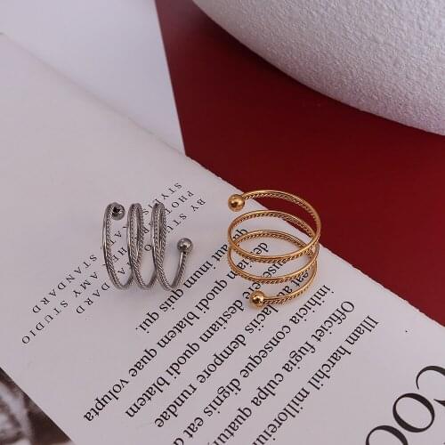 French Niche Design Double Spring Twist Steel Ball Ring Versatile Finger Ring Titanium Steel Plated 18K Gold Ins Style Jewelry