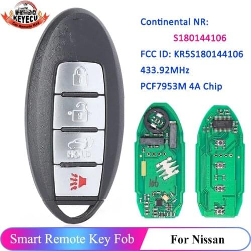 KEYECU 433.92MHz 4A Chip Smart Remote Car Key Fob 4 Button for Nissan Rogue 2014 2015 2016 2017 2018 P/N:S180144106