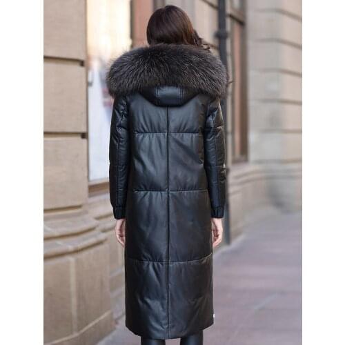 Jacket Leather 2020 Winter Coat Women Raccoon Fur Collar Down Jacket Women Real Sheepskin Coat Warm Long Jackets MY4455 s