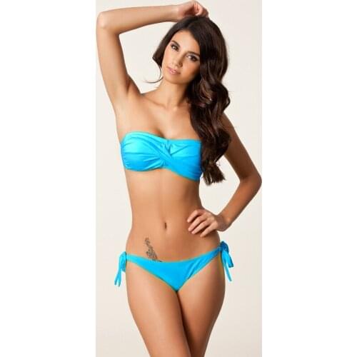 2021 New Summer Chest Wrap Low Waist Bikini Blue Orange Pink Pure Color Bathing Suit for Woman Swimwear for Woman