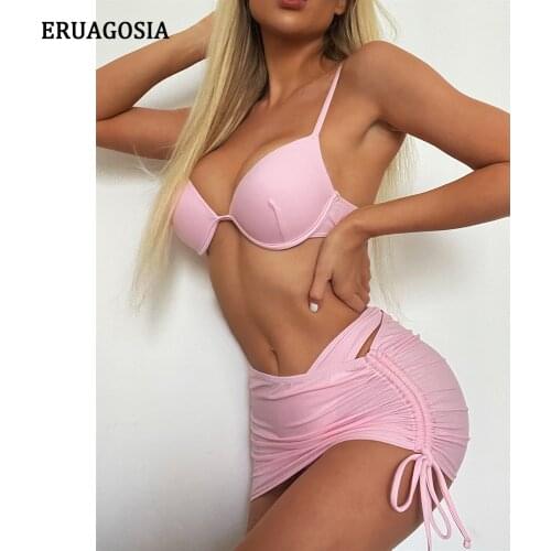 2021 New Swimsuit Push Up Sexy Bikini Set 3 pieces Swimwear Women Brazilian Bikini High Cut Skinny Skirt Beachwear Biquinis