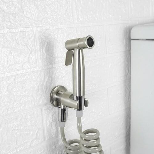 Brushed Stainless Steel Bidet Shattaf Douche Spray Hygienic Muslim Toilet Handheld Spray Nozzle Shower Bidet with Valve Holder