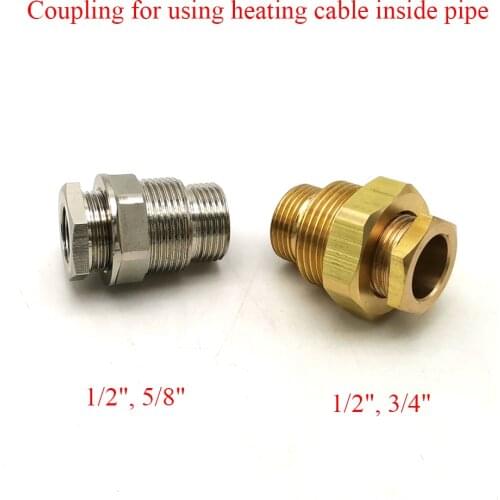 1/2'' 5/8'' 3/4" Two Sizes In One Standard Thread Copper Coupling for Using Heating Cable Inside Water Pipe