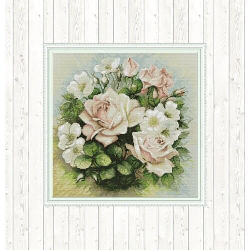 Pink Rose Flower Counted Dmc 14ct 11CT Cross Stitch Needlepoint Wall Home Decor Cross Stitch Kits DIY Embroidery Needlework Sets