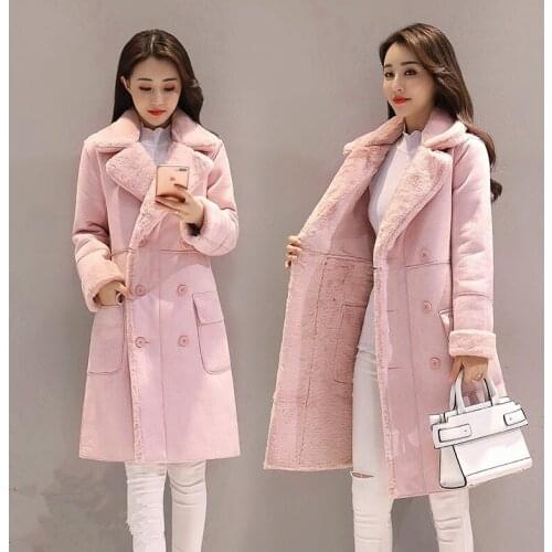 2019 New Fashion Warm Lamb Wool Suede Fabric Winter Coat Women In The Long Thick Cotton Jacket Coat Elegant Comfort Women Coat