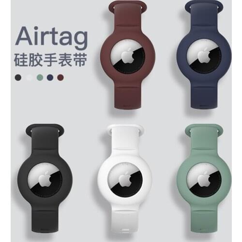 For Apple Airtag Band +Case Cover Soft Silicone Pure Color Adjustable Loop Anti Dust Strap for Apple Airtag 1.26inch Wristband