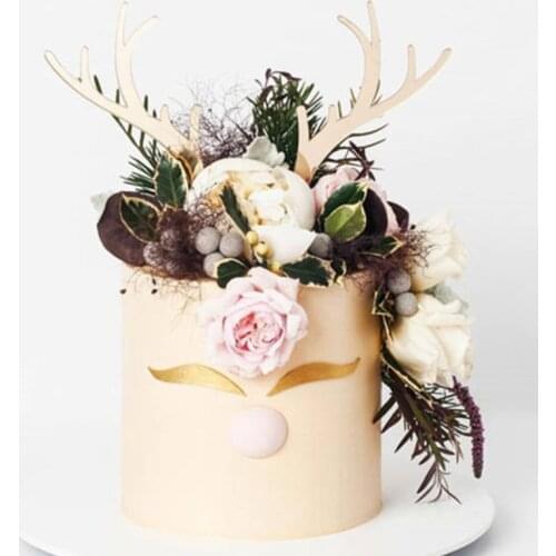 2pcs Merry Christmas Acrylic Cake Topper Gold Silver Deer Elk Antlers Acrylic Cupcake Topper For Party Cake Decorations Xmas