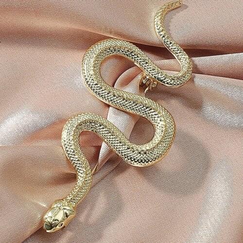 Vintage Snake Brooch Pin Gold Color Exaggerated Animal Python Badge Coat Pin Women Men Party Wedding Jewelry Gifts Bijoux