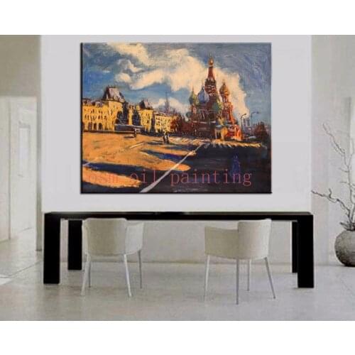 100% Handmade Modern Abstract Landscape Canvas Oil Painting Hang on the Wall Living Room Decorative Hand Painted Moscow Church