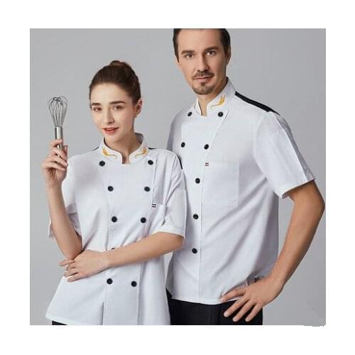 Unisex Chef Uniform Food Service Cook Jacket Coat Short Sleeve Breathable Mesh Chef Shirt Kitchen Restaurant Bakery Clothing