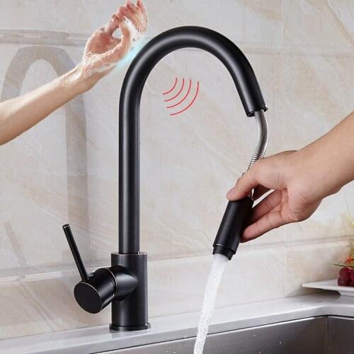Kitchen Sink Vintage Touch Sensor Faucet Stream Water Deck Mount Tap Bronze Black Mixer Inductive Crane Pull Out Copper Faucets