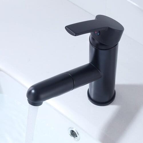 Pull Out Bathroom Basin Sink Faucet Single Handle Hot And Cold Water Crane Vessel Black Brass Finish Sink Mixer Taps