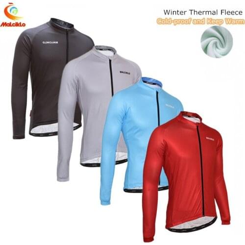 Malciklo High Quality Pure Color Thermal Fleece Long Sleeve Cycling Jersey 2017 Bike Jacket Maillot Winter Cycling Jacket